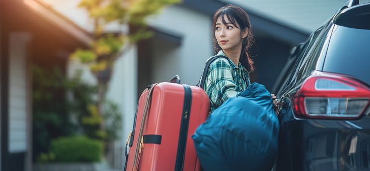 車に荷物を積み込む女性